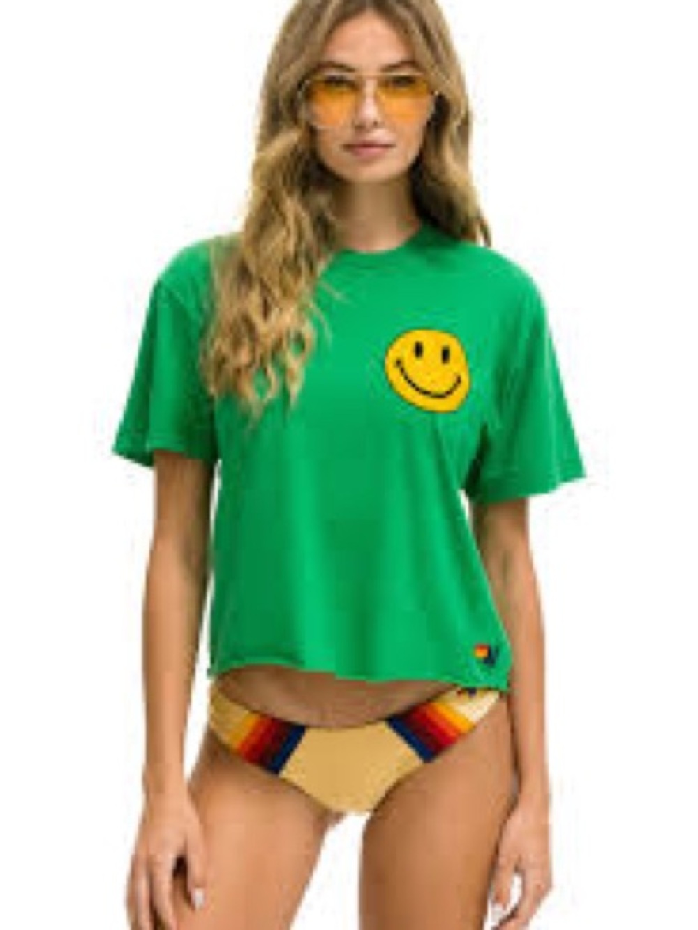 Aviator Nation
Green Tee with Yellow Smiley Chest Graphic